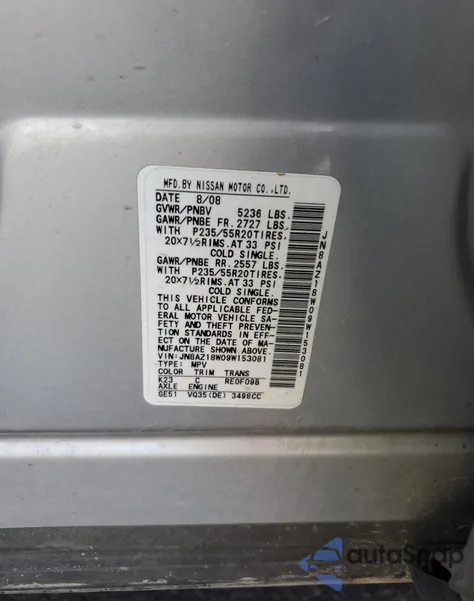 2009 Nissan Murano S from USA, damaged, VIN JN8AZ18W09W153081
